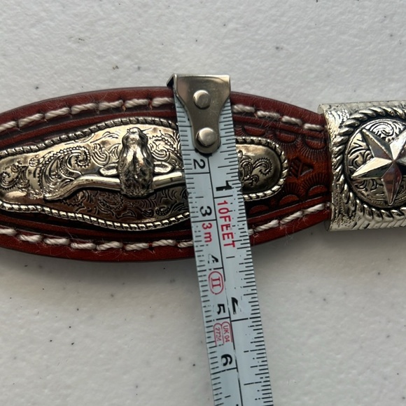Tooled Scalloped Concho Western Leather‎ Belt - Chestnut 32” main image 9